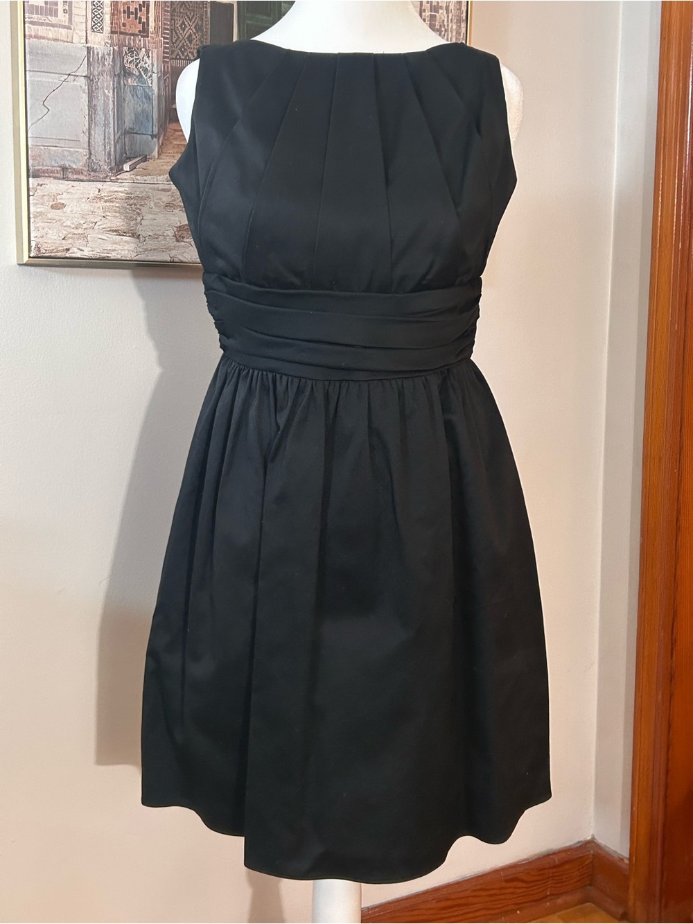 David's Bridal Black Sleeveless Midi Dress with Pleated Bodice’s